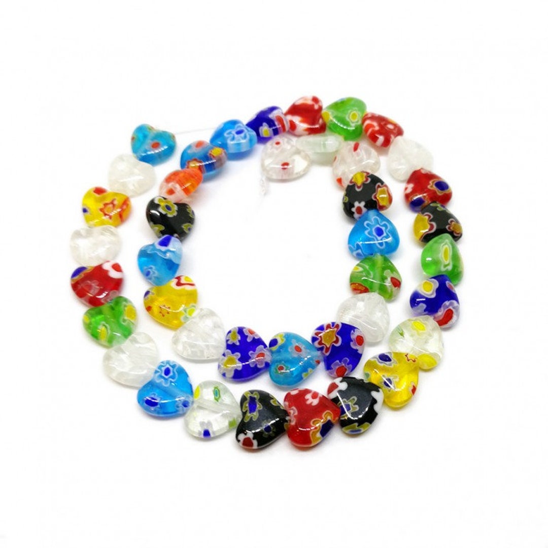 66 Pcs Millefiori Glass Heart Beads - Colorful Love Shape Lampwork Beads For DIY Jewelry Making - View #6