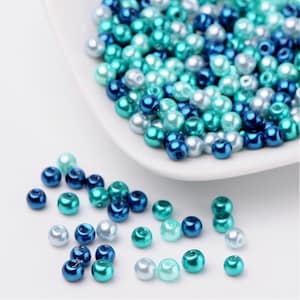 Carribean Thema 4 mm Glasperle, Glaswachsperlen, mischblau, Schattierungen, Perlmuttperlen Faux-Perle, Geschenk für Handwerker