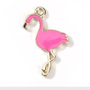 Pink flamingo charms, enamel charm gold plated back, large pendant charm