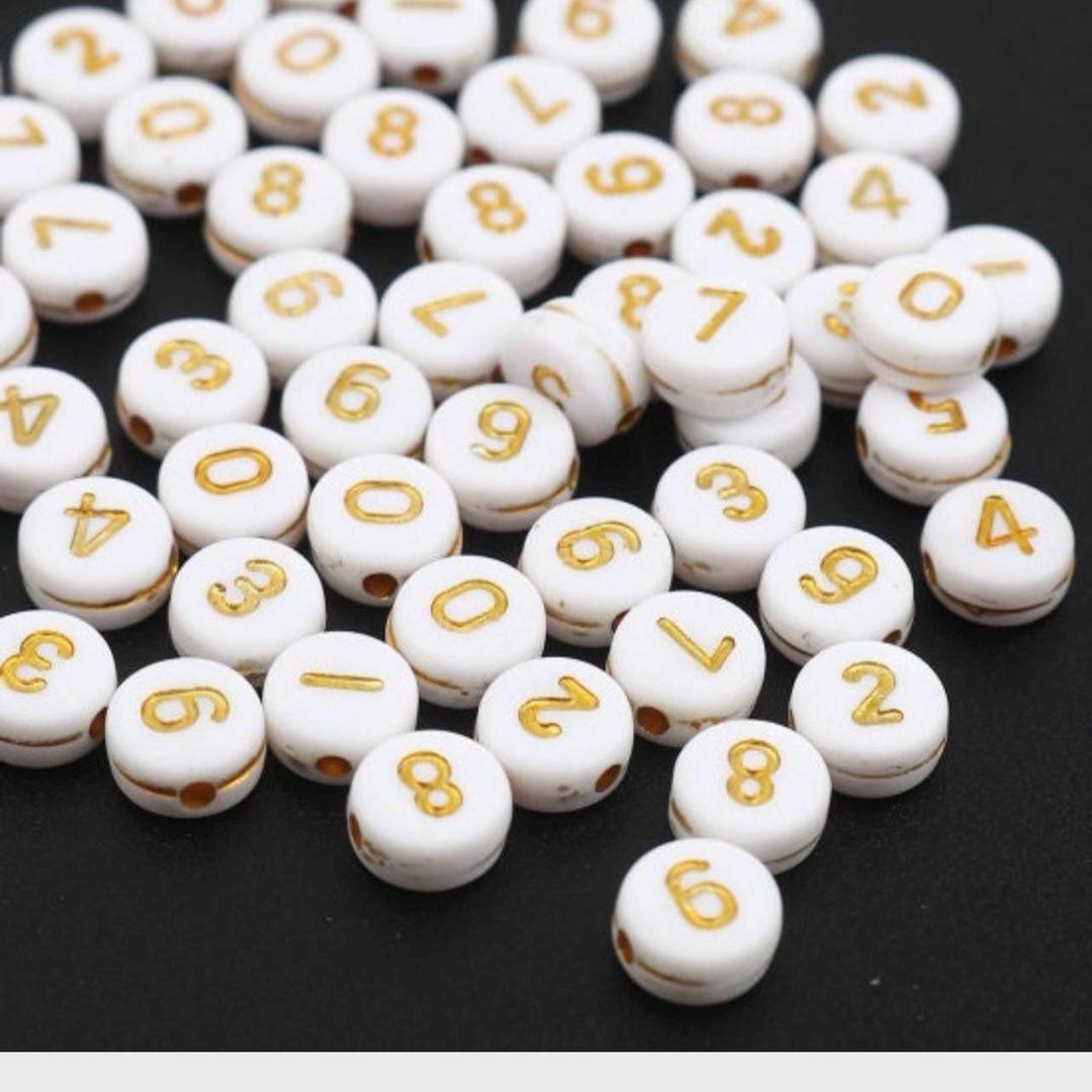 White Acrylic Number Beads: Metallic Gold 7mm Round Beads - Etsy