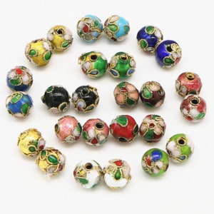 Cloisonné enamel beads  , 8mm metal beads with raised pattern, floral design with gold trim border, assorted mix or choose single colors