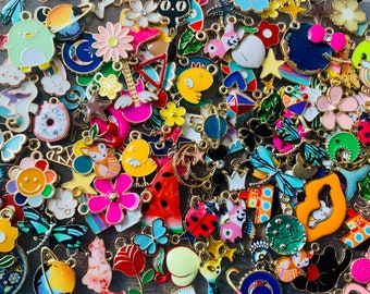 Mixed enamel charms, assorted bulk styles in a mix of colors and styles, new pieces added weekly