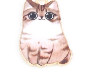 Enamel Cat Charm: Gold Plated Smiling Kitten Pendant