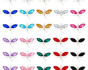 Dragonfly charms, acrylic Rhinestone large dragonflies  on metal alloy in assorted colors