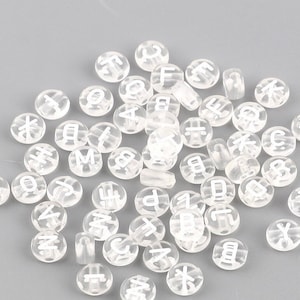 Clear alphabet bead, white letter Beads, Round Acrylic 7mm,Pick your beads bulk beads , gift for crafter
