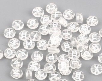 50 Letter Beads Alphabet Clear Glitter Wholesale 7mm Flat Assorted Lot BULK 