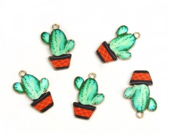Pingente de cacto esmaltado: pingente estilo deserto verde