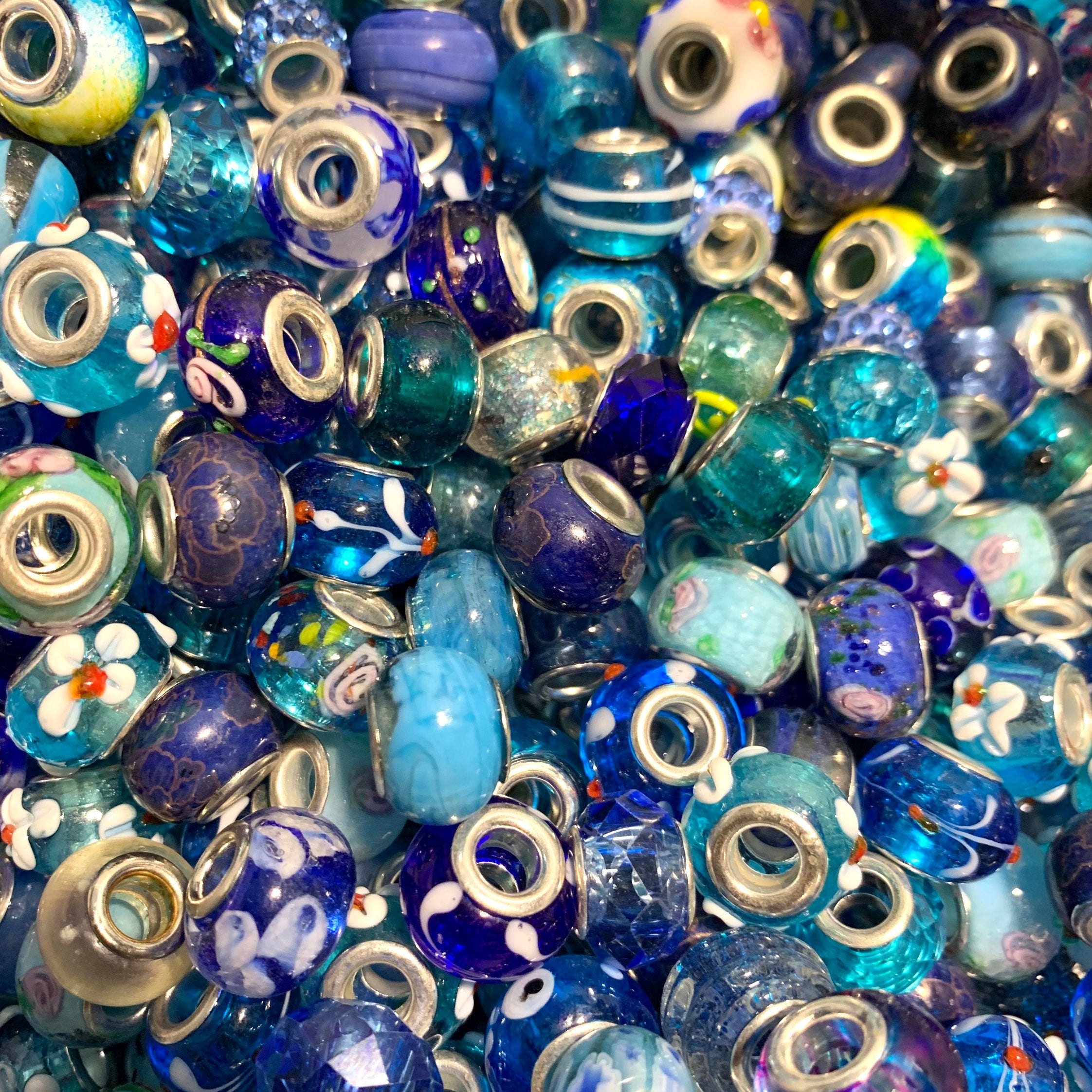 Glass Beads European Bulk Mix Big Hole Euro Beads Assorted Blue Shades Big Hole Mixed Styles Etsy UK