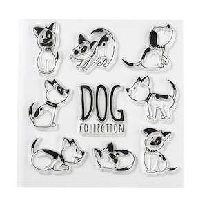 Dog stamp set,  silicone rubber stamps assorted  dog styles funny dog stamps, 8 piece stamp set gift for crafter