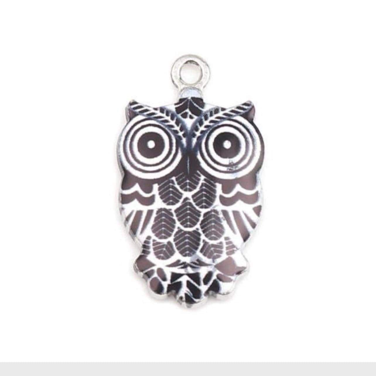 Enamel Owl Charm: Patterned Alloy Pendant, Jewelry Making (23mm x 13mm)