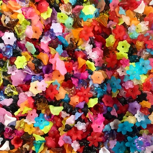 Flower bead caps, assorted Acrylic Beads in mixed sizes and colors, gift for crafter