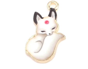 White Fox, enamel  winter animal  with red pattern head, fantasy fox
