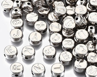 Platinum Tone Alphabet Bead: 7mm Imprint Letter Bead, single letter or mixed