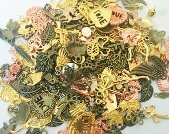 Assorted Metal Charm Mix: Gold, Bronze, Rose Gold Jewelry Findings