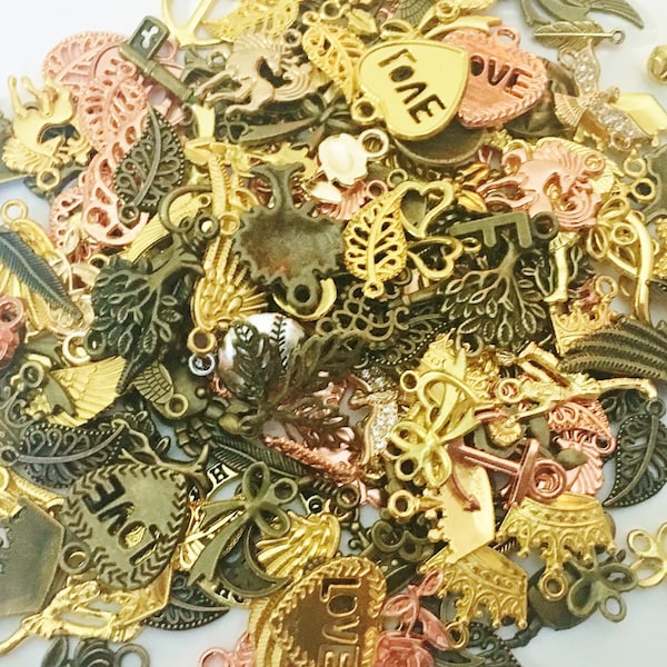 Bulk charm mix assorted Gold Bronze or Rose Gold  Charms Lot charm mix jewelry finding lot or mix