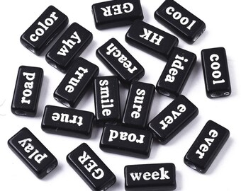 Black Word Beads: Assorted Flat Beads for Jewelry Making, identical word each side