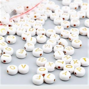 White gold letter, alphabet metallic letter Beads, Round Acrylic 7mm beads, Pick letter or bulk lot, gift for crafter