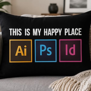 Graphic Designer Throw Pillow, Adobe Software Happy Place Decor