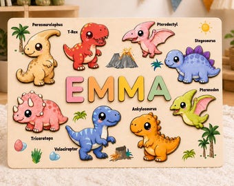 Custom Dinosaur Name Puzzle, Wooden Montessori Toy For Toddlers, Personalized Dino Puzzle, Baby Shower Gift, Nursery Decor