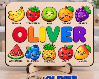 Personalized Baby Wooden Name Puzzle,Fruit Basket Busy Board,Fruits Learning Toy for Toddlers,Baby Birthday Gift,Fruit of the Spirit Puzzle