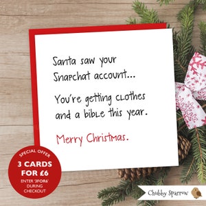 Grappige kerstkaart, grappige wenskaart, Xmas Card, Snapchat sociale mediakaart, Banter Card, grappige kaart, sarcastische kaart, grappige kaarten