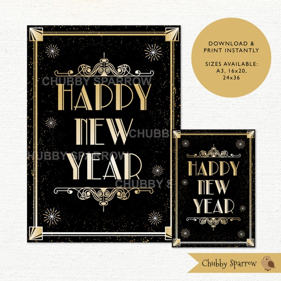 Happy New Year Sign Party Decor Art Deco Print 1920s Etsy