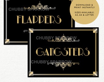 Art Deco style signs, Gatsby Ladies Gents Bathroom Toilets Restrooms Wedding Birthday Party New Year, Roaring 1920s Gangsters Flappers Print