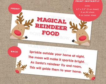Reindeer Food Topper, Christmas Favor Favour Bag Toppers, Magical Christmas Eve Box, Stocking Filler Printable Instant download