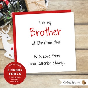 Grappige kerstkaart, zilveren wenskaart, kerstkaart, tweede favoriet, schertskaart, kaart voor broer of zus, sarcastische kaart, grappige kaarten