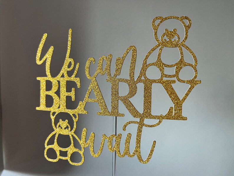 We Can Bearly Wait Cake Topper Baby Shower Reveal Charm Teddy Bear ...