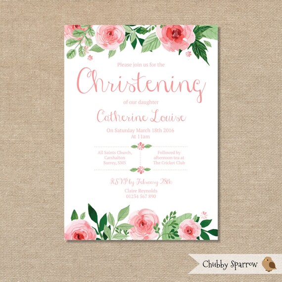 Chrzciny Zaproszenie Chrzest Zaproszenie Dziewczyny Etsy