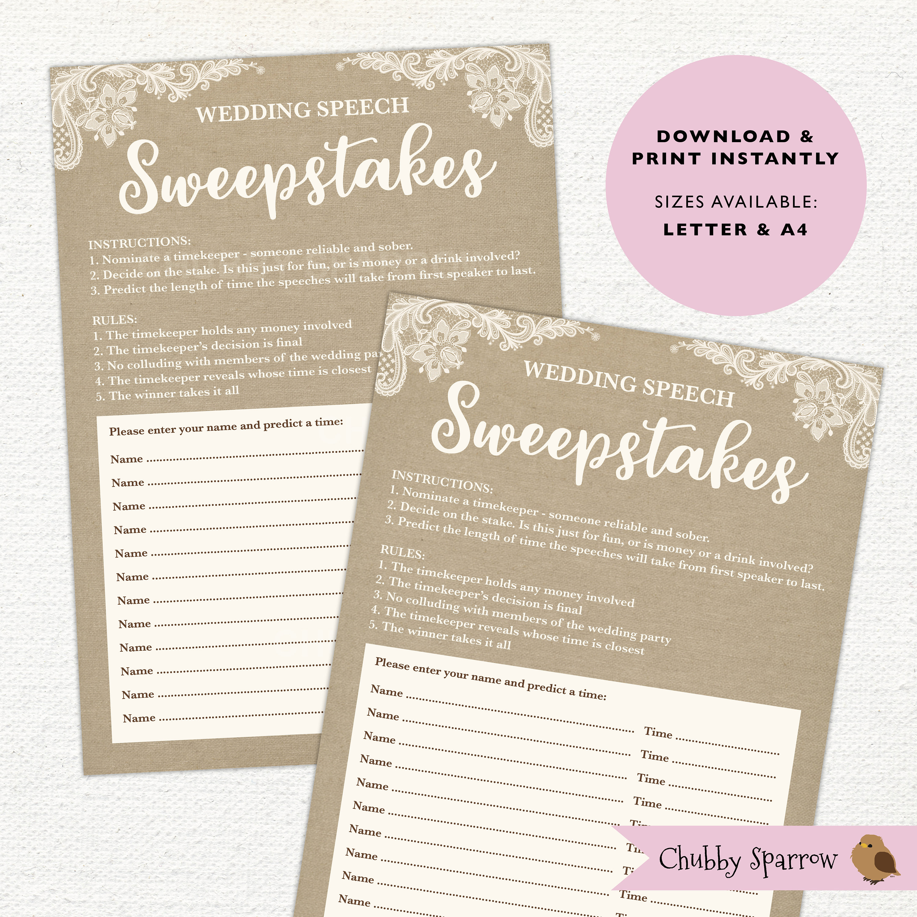 Wedding Speech Sweepstakes Game Entertainment Dinner Table - Etsy