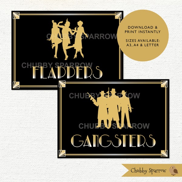 Art Deco style signs, Gatsby Ladies Gents Bathroom Toilets, Wedding Birthday Party New Year, Roaring 1920s Gangsters Flappers Printable