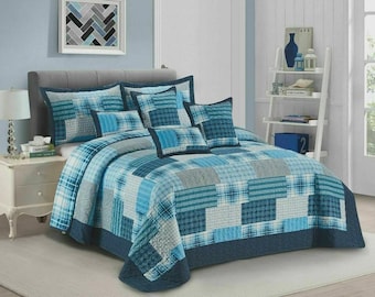 3 Piece Quilted Patchwork Bedspread Throw Single Double King Size Bedding Set