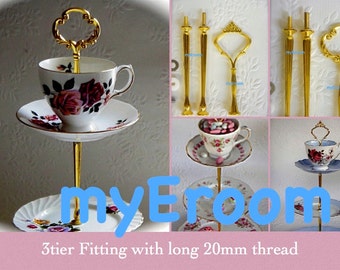 3 tier Cake Stand Fitting with longer 20mm thread to accommodate a cup and saucer together on top tier
