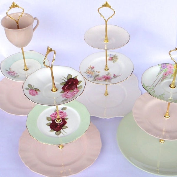 Comment faire un vintage 3 Tier Cup Cake Plate Wedding Stand DIY kit Instructions Foret Heavy Crown Handle Fitting Hardware