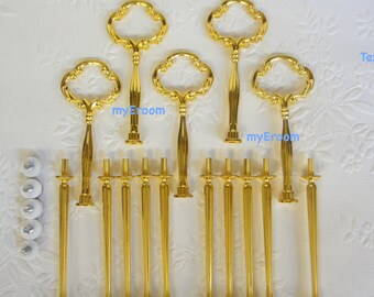 HEAVY 5 x Cake Stand Handle 3 Tier Gold Clover Centre Fitting / Hardware High Tea