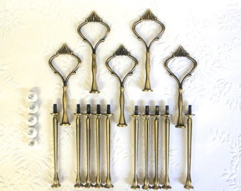 3 Tier HEAVY BRONZE Crown Cake Stand Fitting / Handle Hardware Tidbit x 5 sets