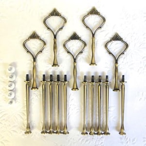 3 Tier HEAVY BRONZE Crown Cake Stand Fitting / Handle Hardware Tidbit x 5 sets