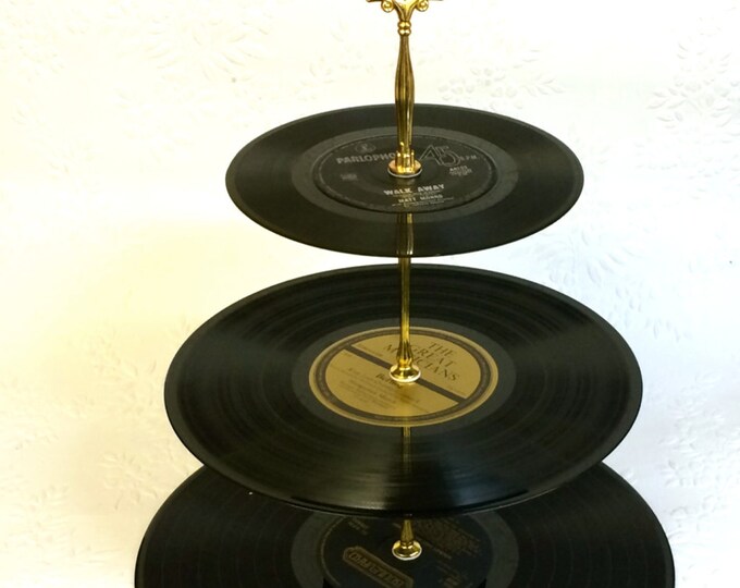 3 Tier Vinyl Record Cupcake Stand Black and Gold Etsy