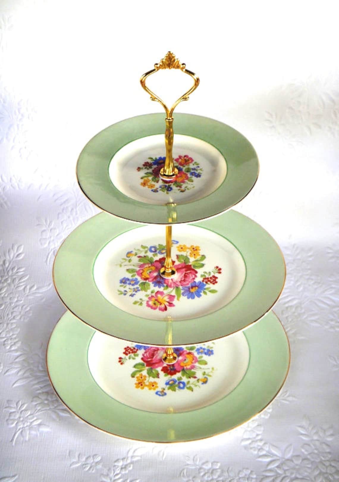 How to Make a Vintage 3 Tier Cup Cake Plate Wedding Stand DIY Etsy