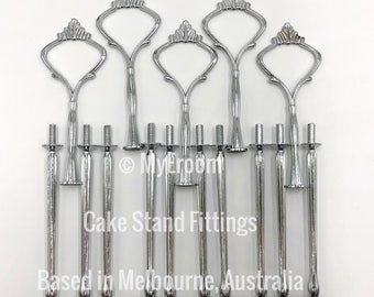 5 x 3 tier Cake Stand Fittings SILVER HEAVY CROWN Centre Handle / Hardware