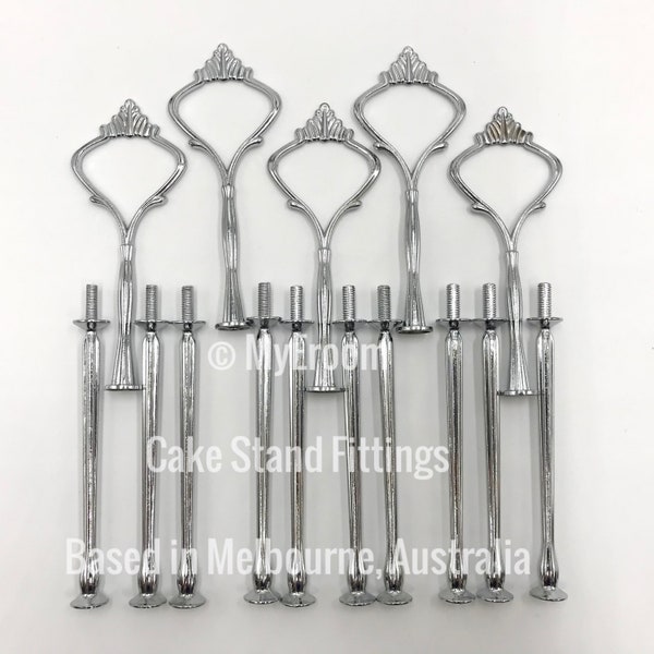 5 x 3 tier Cake Stand Fittings SILVER HEAVY CROWN Centre Handle / Hardware