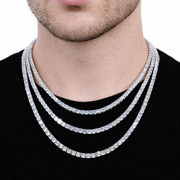 Certified VVS1 Moissanite 925 Silver Tennis chain for Men Women 2-4 mm Diamond tennis necklace, Anniversary gift for him or her