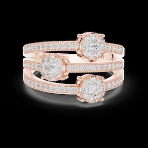 Runder Brilliant Moissanite Floral Cluster Wrap Ring, 0.63Ct, vergoldet, Multi Band, Split Shank Hochzeit Verlobung Jahrestag Ring für Sie