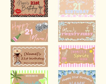 21st Birthday Banner Template | Coquette, Disco, Tropical Designs (Canva Editable, Digital Download)