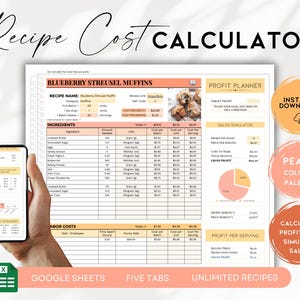 Bakery Cost Calculator Template, Recipe Profit Tracker for Cottage Bakers, Google Sheets Food Pricing, Digital Spreadsheet | BS022 - 03