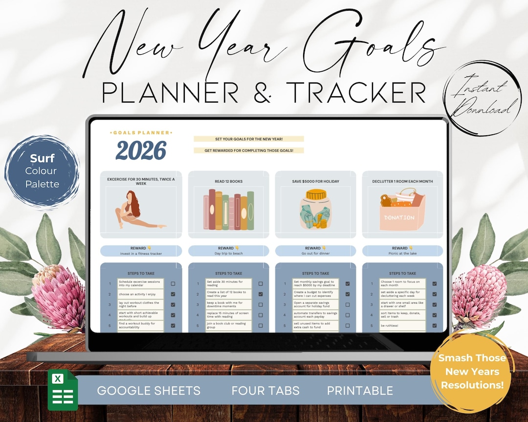 New Year Goal Planner Google Sheets Template, Digital Goal Setting Tool ...