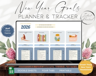 New Year Goal Planner Google Sheets Template, Digital Goal Setting Tool, SMART Goals Tracker, Aesthetic Goal Journal for Women | BS013 - 02