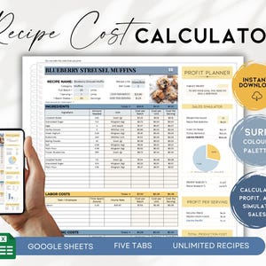 Bakery Cost Calculator Template, Recipe Profit Tracker for Cottage Bakers, Google Sheets Food Pricing, Digital Spreadsheet | BS022 - 02